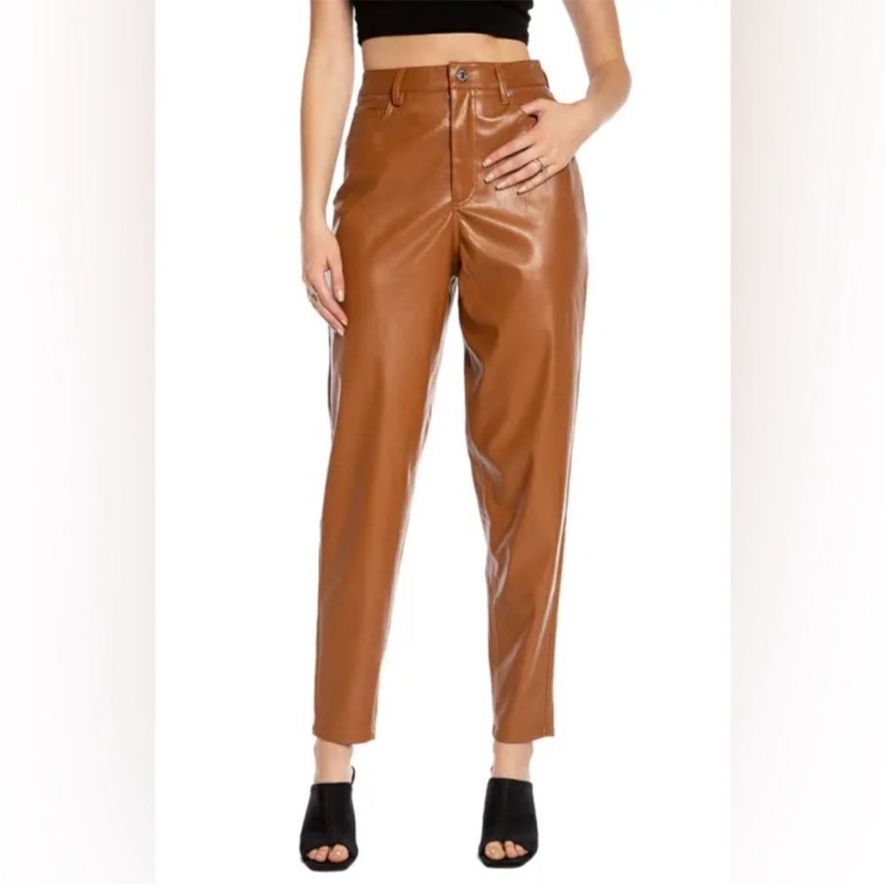 040 New Juicy Couture Rodeo Barrel Fit High Waist Faux Leather Pants Camel